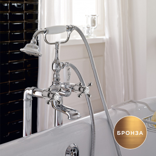 картинка Sbordoni Londra Смеситель для ванны напольный с ручным душем и гибким шлангом , цвет: матовая бронза от магазина Сантехстрой
