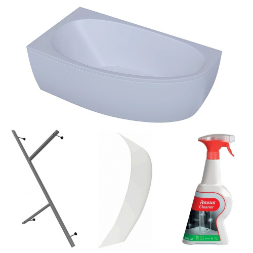 Комплект SAN20 для ванны: Акриловая ванна Aquatek Eco Friendly Дива 150x90 L Белая + ножки + панель + чистящее средство
