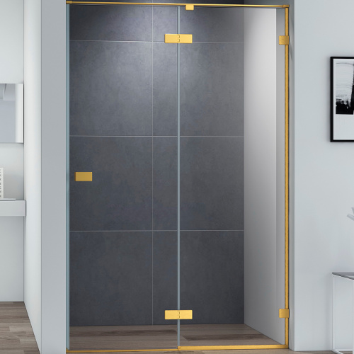 картинка Душевая дверь Cezares Bellagio 140 BELLAGIO-B-12-140-C-BORO профиль Золото брашированное стекло прозрачное от магазина Сантехстрой