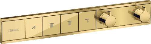 картинка термостат, скрытого монтажа, для 4 потребителей hansgrohe 15382990, полированное золото