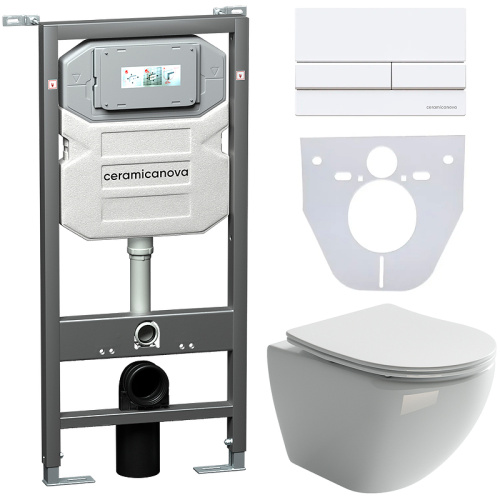 картинка Комплект унитаза с инсталляцией Ceramica Nova Metropol CN4002_1002W_1000 с сиденьем Микролифт и Белой клавишей смыва от магазина Сантехстрой