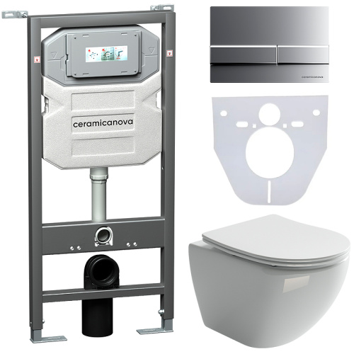 картинка Комплект унитаза с инсталляцией Ceramica Nova Metropol CN4002_1002M_1000 с сиденьем Микролифт и клавишей смыва Хром матовый от магазина Сантехстрой