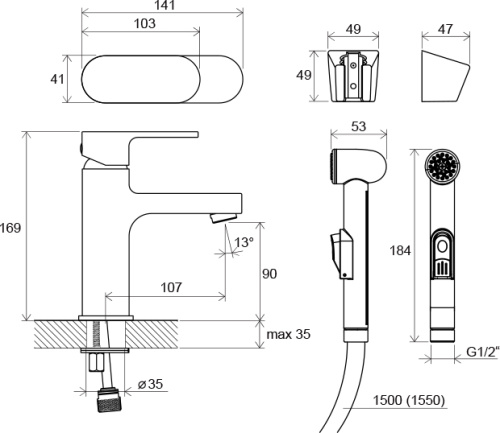 фотография смеситель для раковины ravak chrome cr 012.00, с гигиеническим душем, однорычажный, хром (x070092)