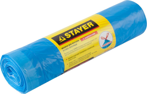 картинка Мешки для мусора STAYER ″Comfort″ с завязками, особопрочные, голубые, 120л, 10шт от магазина Сантехстрой
