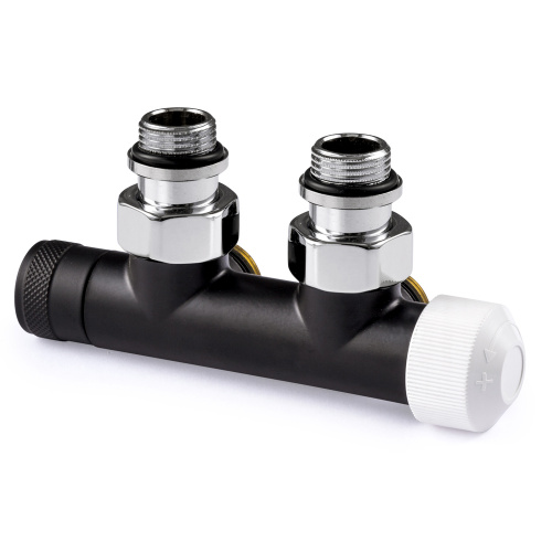 картинка Узел нижнего подключения SR Rubinetterie Tondera угловой 50 мм 1/2"х3/4"Е, матовый черный (правый) от магазина Сантехстрой