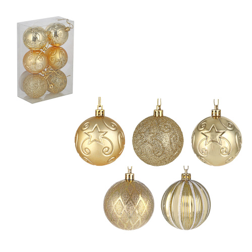 картинка СНОУ БУМ Набор формовых шаров 6шт 6см, золото, 2 дизайна, пластик от магазина Сантехстрой