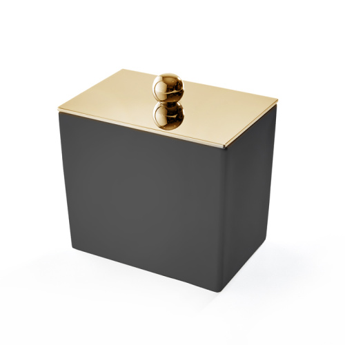 картинка 3SC Mood Black Баночка универсальная, 10х10х7 см, с крышкой, настольная, цвет: чёрный матовый/золото 24к. (ПО ЗАПРОСУ) от магазина Сантехстрой