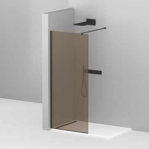 картинка LIBERTA-L-1-120-120-BR-NERO Душевая перегородка с односторонним входом, стекло бронза, профиль чёрный, 1200x1200x1950 мм от магазина Сантехстрой