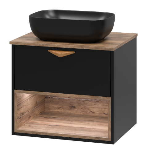 картинка Тумба с раковиной Bergen 60 с подсветкой подвесная (черная) + раковина Melana MLN-320328MB 46 (черная) от магазина Сантехстрой