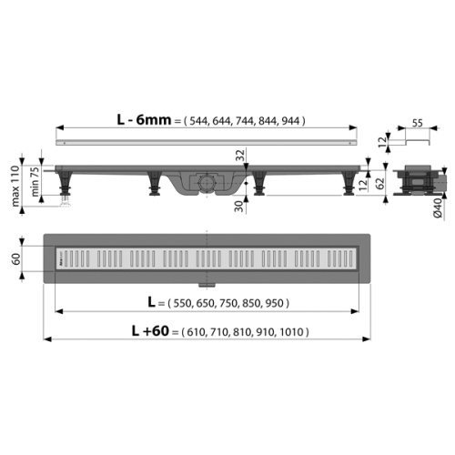 картинка Душевой лоток Alcadrain Simple с решеткой, хром (AG100401950) от магазина Сантехстрой