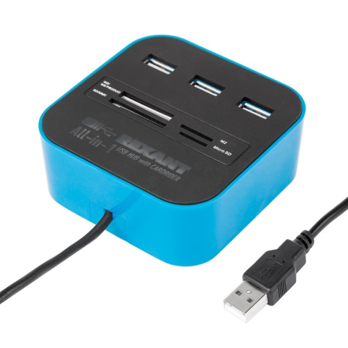 картинка Разветвитель USB на 3 порта+картридер (все в одном) черный REXANT от магазина Сантехстрой