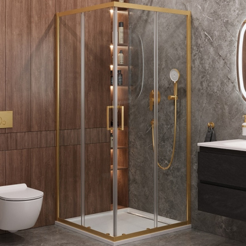 картинка Душевой уголок Cezares Molveno 100x100 MOLVENO-A-2-100-C-BORO-IV профиль Брашированное золото стекло прозрачное от магазина Сантехстрой