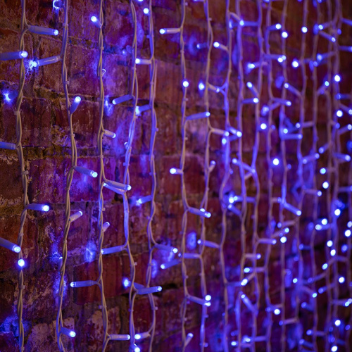 картинка Гирлянда светодиодная Занавес (Дождь),  2х1,5м,  360 LED СИНИЙ,  белый КАУЧУК,  IP67, постоянное свечение,  230В,  соединяется (шнур питания в комплекте) от магазина Сантехстрой