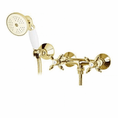 фотография смеситель cezares nostalgia-d-03/24-m для душа в комплекте с ручным душем, золото, ручки золото