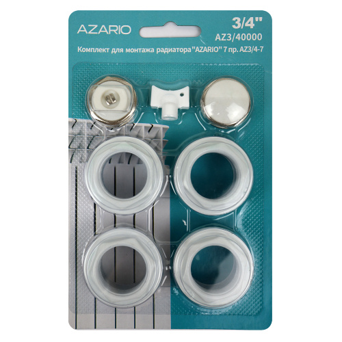 картинка Комплект для монтажа радиатора AZARIO 3/4", 7 предметов, белый (AZ3/40000) от магазина Сантехстрой