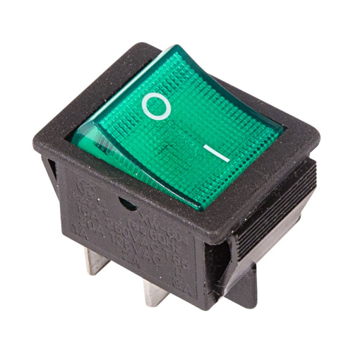 картинка Выключатель клавишный 250V 16А (4с) ON-OFF зеленый с подсветкой (RWB-502, SC-767, IRS-201-1) REXANT от магазина Сантехстрой