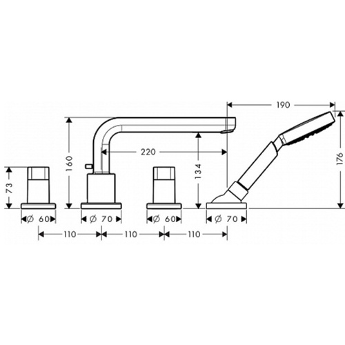 картинка hansgrohe 31447000 metris s смеситель на край ванны