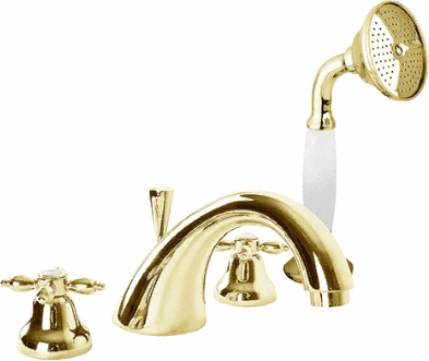 изображение смеситель cezares nostalgia-bvd-03/24-bi на борт ванны с ручным выдвигающимся душем, золото, ручка белая