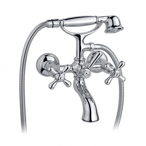 картинка Nicolazzi Nuova Brenta Смеситель для ванны с 2мя ручками, настенный, с душевой лейкой, цвет: хром от магазина Сантехстрой