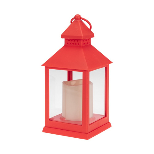 картинка Декоративный фонарь со свечкой,  красный корпус,  размер 10,5х10,5х24см,  цвет ТЕПЛЫЙ БЕЛЫЙ от магазина Сантехстрой