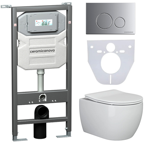 картинка Комплект унитаза с инсталляцией Ceramica Nova Play CN3001_1001M_1000 с сиденьем Микролифт и клавишей смыва Хром матовый от магазина Сантехстрой