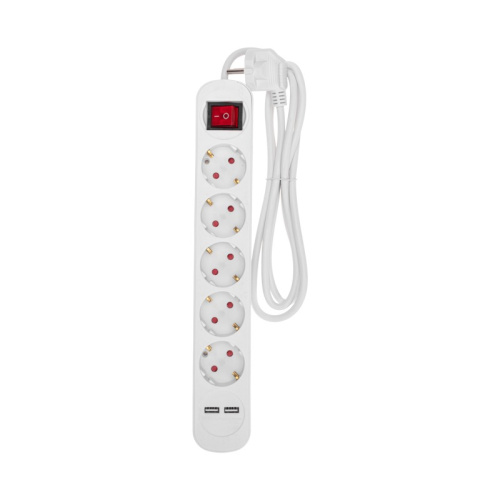 картинка Удлинитель STANDARD 5 гнезд,  1,5м,  3х1,0мм²,  с/з,  с выключателем,  2 USB,  белый REXANT от магазина Сантехстрой