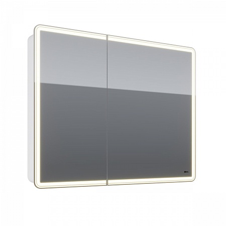 картинка Шкаф зеркальный Lemark ELEMENT 100х80см 2-х дверный, с подсветкой, с розеткой, Белый глянец от магазина Сантехстрой