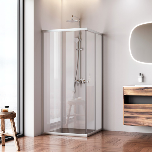 картинка W87G-403-9090-MT Sunny душ огражд квадратн, раздвижн двери 90x90 серебро,стекло прозрачн от магазина Сантехстрой