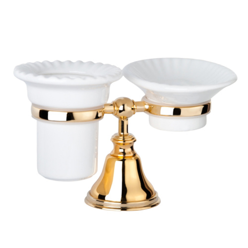 картинка TW Harmony 141, настольный держатель с мыльницей и стаканом, керамика (бел), цвет: золото от магазина Сантехстрой