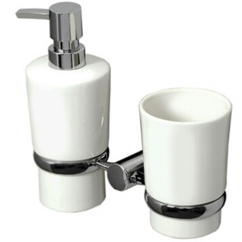 картинка Стакан для зубных щеток с дозатором для жидкого мыла WasserKRAFT K-28289 Хром Белый от магазина Сантехстрой