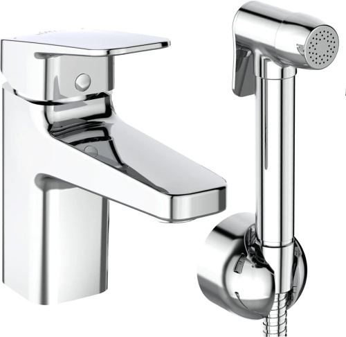 фотография смеситель для раковины с гигиеническим душем ideal standard ceraplan h75, без донного клапана, система монтажа easy-fix (bd231aa)