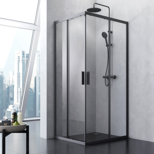 картинка W93G-404-100280-BT Gem S душ.ограждение 100х80 прям.,стекло прозрачное, профиль черный мат.,без подд от магазина Сантехстрой