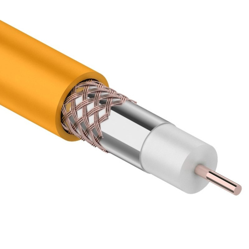 картинка Кабель коаксиальный RG-6U+Cu нг(А)-HF, Cu/Al/Cu,  64%,  75 Ом,  100 м, INDOOR,  оранжевый,  REXANT от магазина Сантехстрой