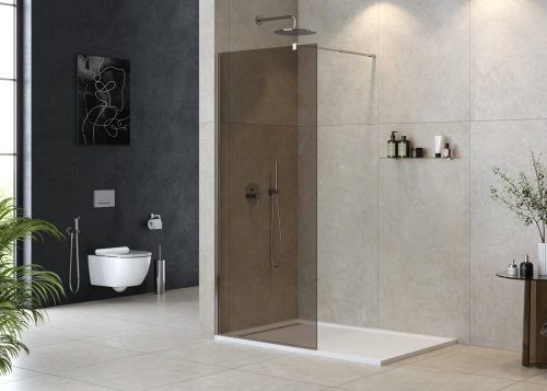 картинка LIBERTA-L-1-90-BR-Cr Душевая перегородка с односторонним входом, стекло бронза, профиль хром, 900x1950 мм от магазина Сантехстрой