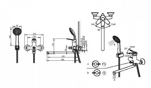 изображение смеситель для ванны bravat emeralda с душевым гарнитуром, длинный излив, хром (f6135147cp-lb-rus)