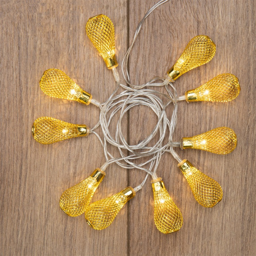 картинка Гирлянда светодиодная Восточные фонарики 10 LED ЖЕЛТЫЕ 1,5 метра,  прозрачный ПВХ,  питание 2xАА от магазина Сантехстрой