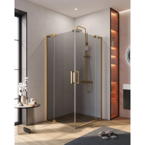 картинка Душевой уголок Cezares Slider SLIDER-AH-2-80/90-90/100-GRIGIO-BORO 90-100x80-90 см, профиль золотой матовый, стекло графитовое от магазина Сантехстрой