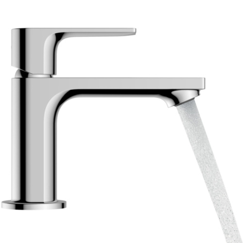 фотография смеситель для раковины hansgrohe rebris e со сливным гарнитуром, керамический картридж, хром (72550000)