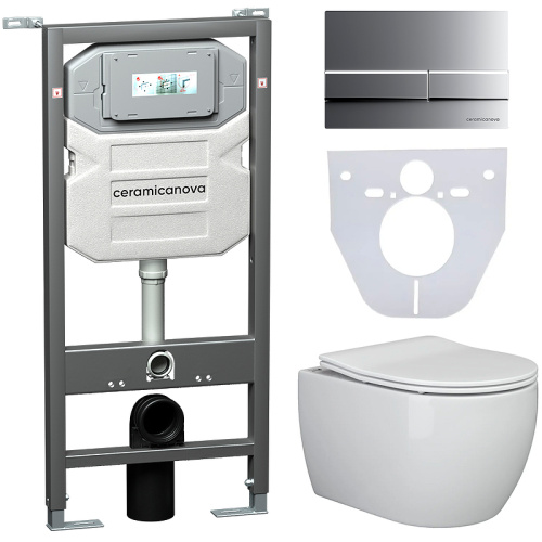 картинка Комплект унитаза с инсталляцией Ceramica Nova Play CN3001_1002M_1000 с сиденьем Микролифт и клавишей смыва Хром матовый от магазина Сантехстрой