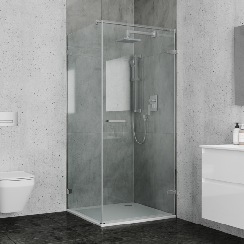 картинка Душевое ограждение Ambassador Abner 10011102R (100х100х200) квадрат,хром,стекло прозрачное,распашная,1 место от магазина Сантехстрой