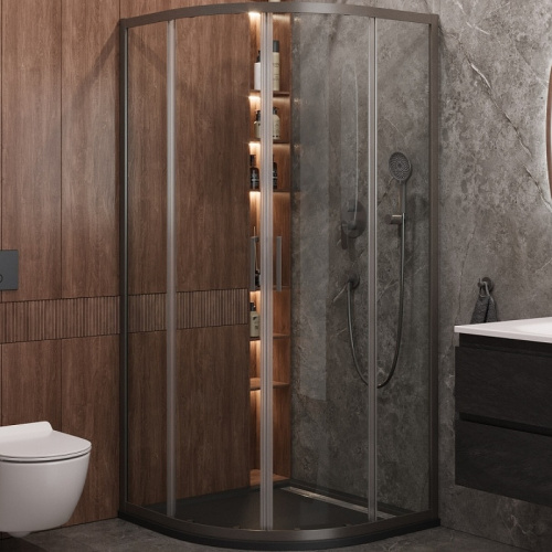картинка Душевой уголок Cezares Molveno 100x100 MOLVENO-R-2-100-C-GM-IV профиль Оружейная сталь стекло прозрачное от магазина Сантехстрой