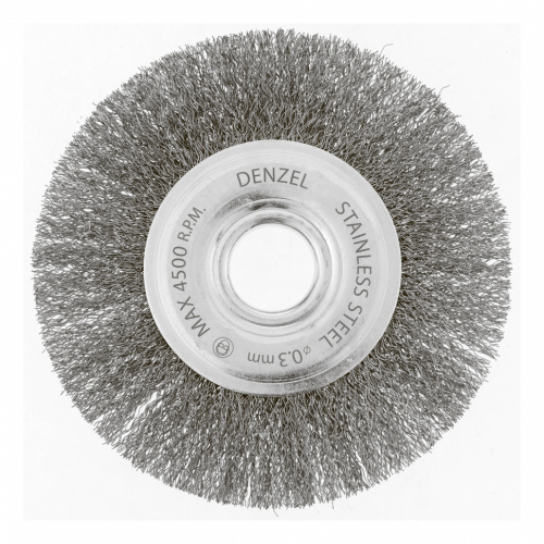 картинка Щетка для УШМ, 125 мм, "Плоская", витая нержавеющая проволока 0.3 мм, посадка 22.2 мм Denzel от магазина Сантехстрой
