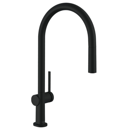 картинка смеситель для кухни с вытяжным душем hansgrohe talis m54 72802670, черный матовый