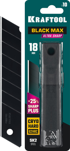 картинка KRAFTOOL BLACK MAX 18 мм лезвия сегментированные, 8 сегментов, 10 шт от магазина Сантехстрой