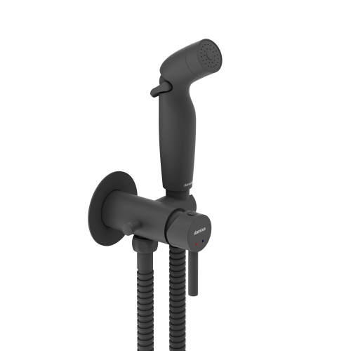 картинка 211000300 Option Смеситель, монтируемый в стену, с гиг.душем и крючком, черный от магазина Сантехстрой