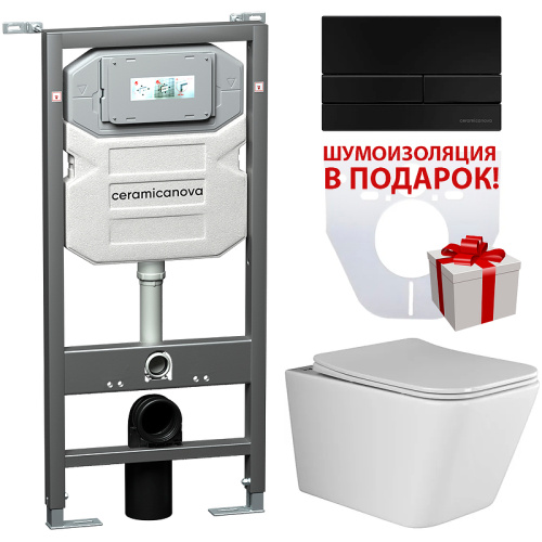 картинка Комплект унитаза с инсталляцией Ceramica Nova Metric CN3007_1002B_1000 с сиденьем Микролифт и Черной матовой клавишей смыва от магазина Сантехстрой