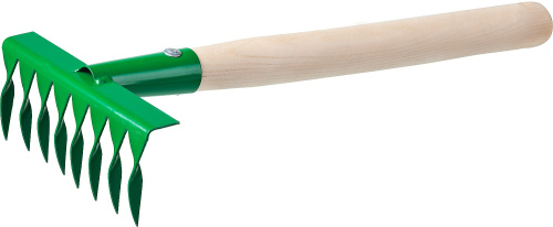 картинка Грабельки садовые с деревянной ручкой, РОСТОК 39613, 8 витых зубцов, 160x62x405 мм от магазина Сантехстрой