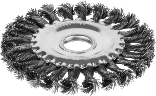 картинка Щетка дисковая для УШМ, жгутированная стальная проволока 0,5 мм, d=125 мм, MIRAX 35140-125 от магазина Сантехстрой