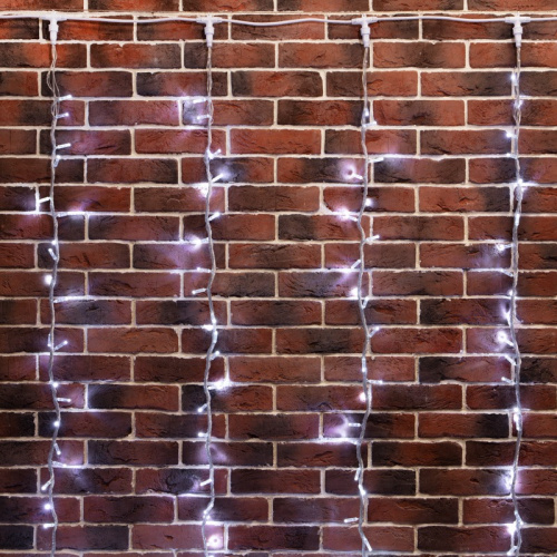 картинка Гирлянда светодиодная Занавес (Дождь),  2х3м,  240 LED БЕЛЫЙ,  прозрачный ПВХ,  IP65, эффект водопада,  24В,  не соединяется (трансформатор в комплекте) от магазина Сантехстрой