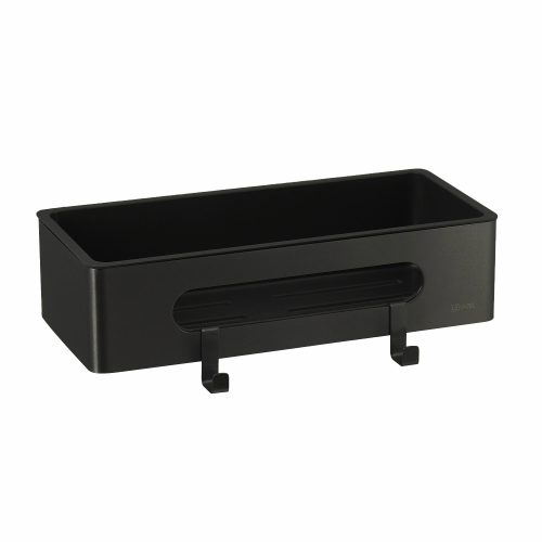 картинка Полка для душа прямая Lemark SHELF LINE из нерж. стали с крючками, черный/ вставка-пластик черный (9772044) от магазина Сантехстрой